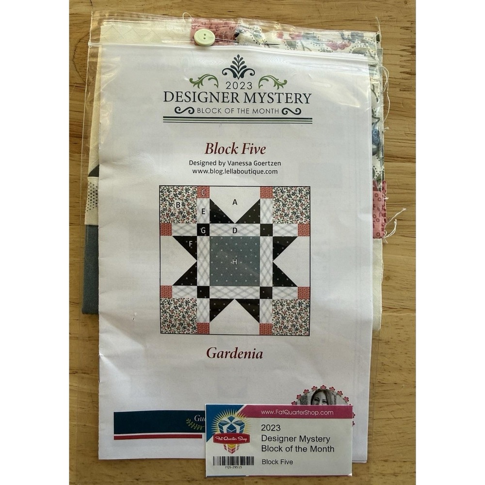 GARDENIA ~ Fat Quarter Shop 2023 Designer Mystery BOM 5 Pattern & Pre Made Block